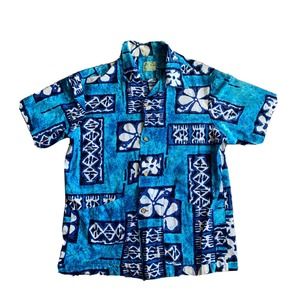 Vintage Ui Maikai Shirt Hawaiian M Made in Hawaii Blue Pockets Short Sleeve